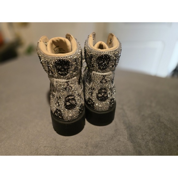 Betsy Johnson Hudson Rhinestone Skull Boots - Size 8 Bling Silver Black - Picture 6 of 13